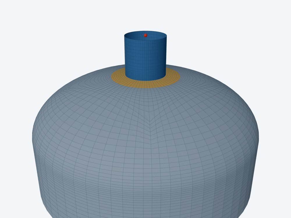 Structured mesh on an ellipsoidal head with a central nozzle and pad