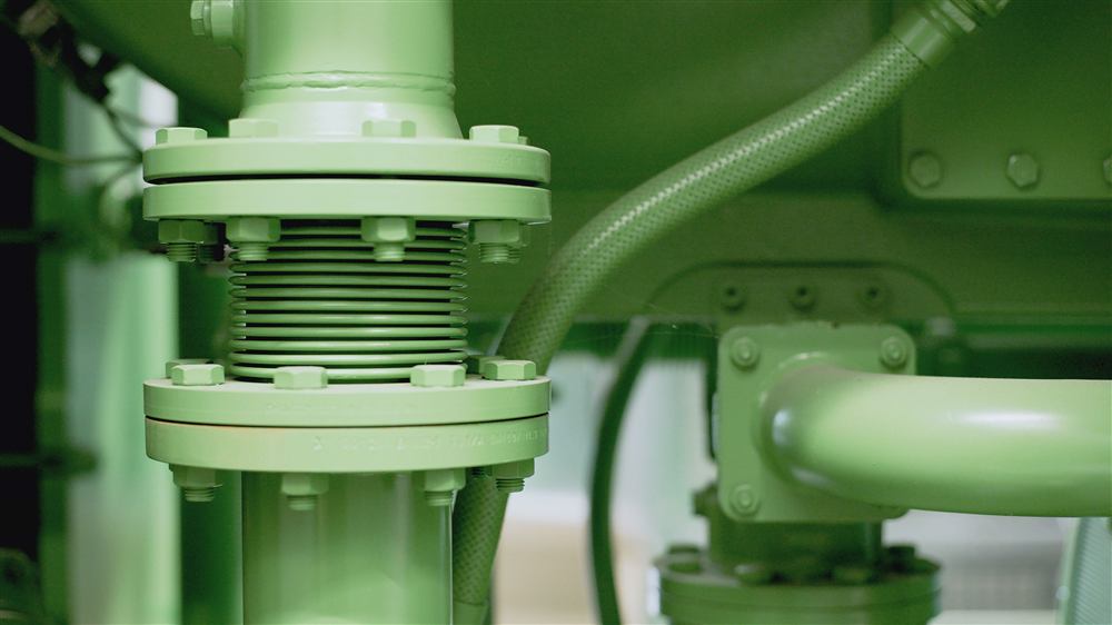 Flanged pipe connection with expansion joint